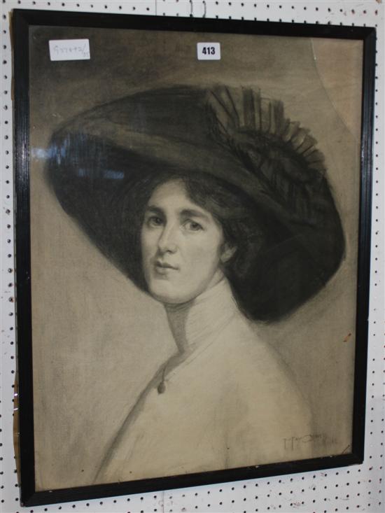 Charcoal drawing of a suffragette